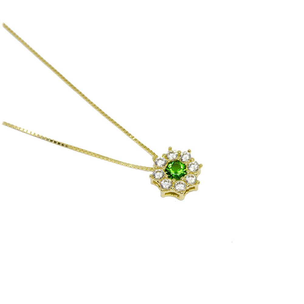 Colar Redondo com Zirc�nia Verde em Ouro 18 Kilates � 25328